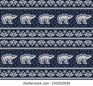 Knitted winter vector seamless decorative pattern polar bears