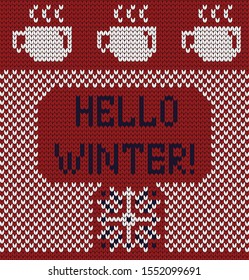 Knitted winter vector seamless decorative pattern, invitation card