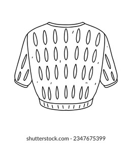 Knitted woman sweater. Hand drawn doodle style. Vector illustration isolated on white. Coloring page.