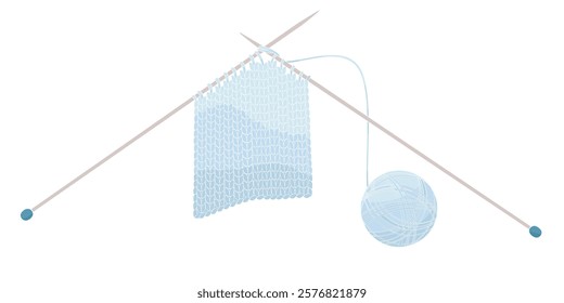 knitted wool on white background with knitting needles for knitting warm clothes and hobbies needlework