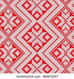 Knitted Wool Pattern Background. Red Colour. Vintage Sweater Design. Vector illustration
