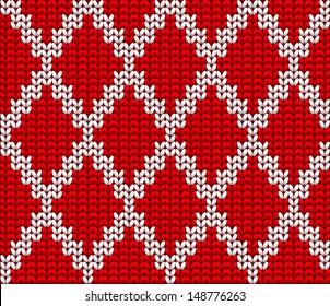 Knitted Wool Red Pattern Background, Vector Illustration