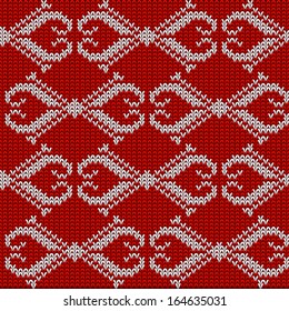 Knitted Wool Red Pattern Background, Vector Illustration