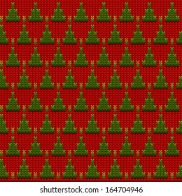 Knitted Wool Red Pattern Background, Vector Illustration