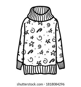 Knitted wool sweater isolated on a white background. Warm and cozy sweater. Autumn and winter clothing. Vector illustration in Doodle style