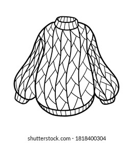 Knitted wool sweater isolated on a white background. Warm and cozy sweater. Autumn and winter clothing. Vector illustration in Doodle style