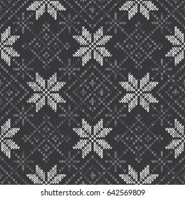 Knitted Wool Sweater Pattern Vector Imitation  Seamless Background and Shades Gray Colors