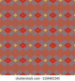 Knitted woolen pattern with national Norwegian ornament