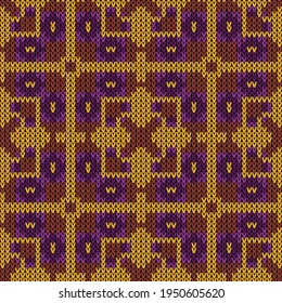 knitted woolen seamless pattern. Vector illustration  Colors: Crab Apple, Galliano, Vivid Violet, Palatinate Purple