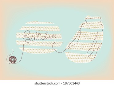 knitted word sweater, knitted ready jumper. vector illustration.