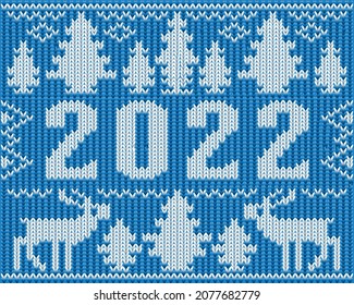 Knitted xmas scandinavian pattern New 2022 year. vector illustration