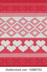 Knitted yarn swatch with hearts