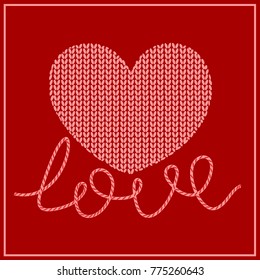 Knittedr pattern with red heart for Valentines day design. love.