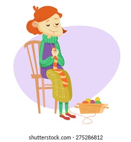 Knitter Girl Cute Vector Illustration Stock Vector Royalty Free Shutterstock