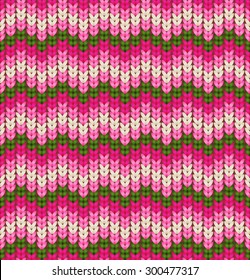 Knitter seamless pattern with stripes and zigzag. Colorful texture, vector background. Retro seamless pattern with pink and green colors.