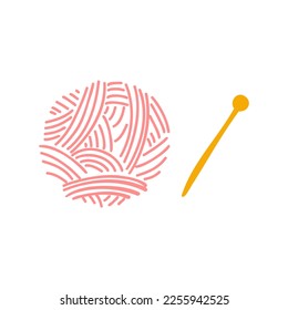 Knitting Ball and Needles Hand Drawn Illustration