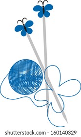Knitting ball of strings spokes butterflies vector illustration 