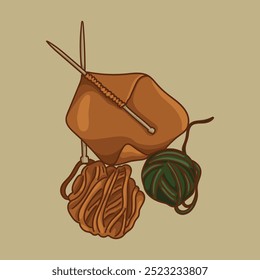 Knitting. Balls of threads. Autumn vibe
