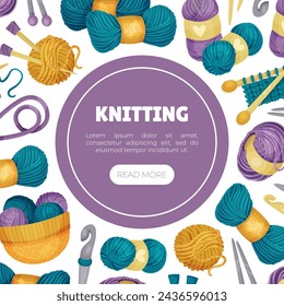 Knitting Banner Design with Yarn and Needle Vector Template