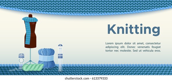 Knitting banner or flyer with wool and  hobby accessories and ha