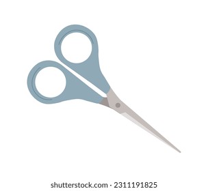 Knitting blue scissors concept. Inventory of seamstress or atelier, tailor. Art and creativity. Poster or banner for website. Cartoon flat vector illustration isolated on white background