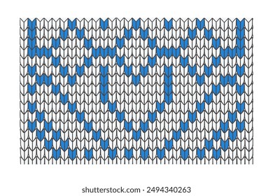 Knitting, blue and white pattern with knit stitches, color pattern
