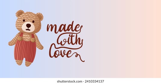 Knitting business card. Made with Love inscription. Knitted items.