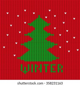 Knitting card with Christmas tree Vector.