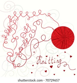Knitting card with red ball
