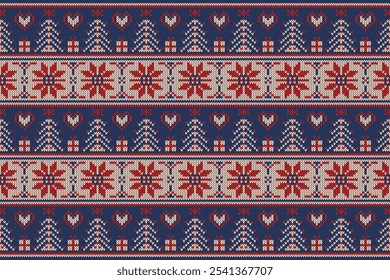 Knitting christmas seamless pattern geometric, snowman, reindeer ornament. Fabric Seamless pattern.Vector illustration. Ikat ethnic oriental embroidery,Aztec style,baroque.design for texture,clothing
