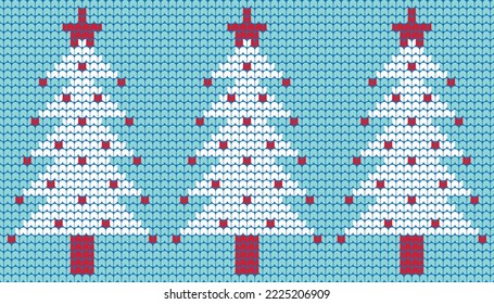 knitting christmas tree on Blue background Digital vector Design For Print border sweater decor