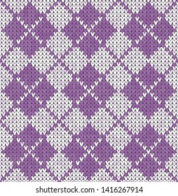 Knitting classic geometric pattern. Knitted realistic seamless background, texture. Vector seamless background for banner, site, greeting card, wallpaper. Vector Illustration.