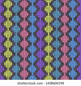 Knitting classic geometric pattern. Knitted realistic seamless background, texture. Vector seamless background for banner, site, greeting card, wallpaper. Vector Illustration.