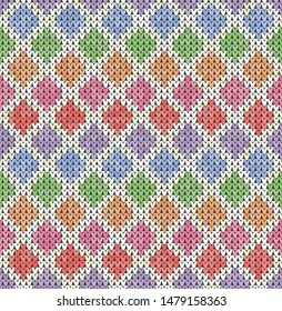Knitting classic geometric pattern. Knitted realistic seamless background, texture. Vector seamless background for banner, site, greeting card, wallpaper. Vector Illustration.