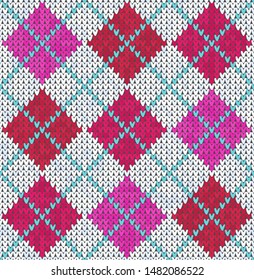 Knitting classic geometric pattern. Knitted realistic seamless background, texture. Vector seamless background for banner, site, greeting card, wallpaper. Vector Illustration.