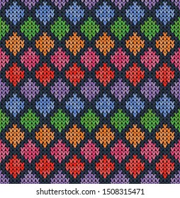 Knitting classic geometric pattern. Knitted realistic seamless background, texture. Vector seamless background for banner, site, greeting card, wallpaper. Vector Illustration.