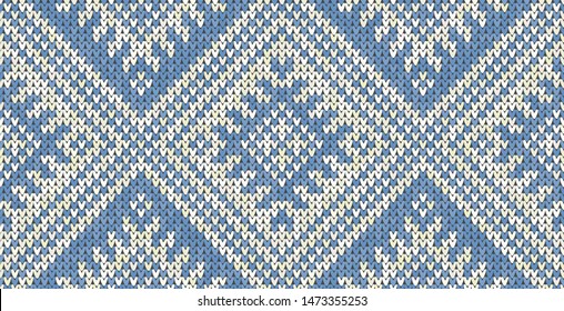 Knitting classic vintage geometric pattern. Knitted realistic ethnic seamless background, texture. Vector national seamless background for banner, site, greeting card, wallpaper. Vector Illustration.