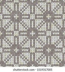 Knitting classic vintage geometric pattern. Knitted realistic ethnic seamless background, texture. Vector national seamless background for banner, site, greeting card, wallpaper. Vector Illustration.