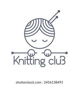 Knitting club logo. Vector icon of knitting woman in minimalistic style.