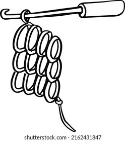 Knitting, crochet hook for needlework in line vector illustration