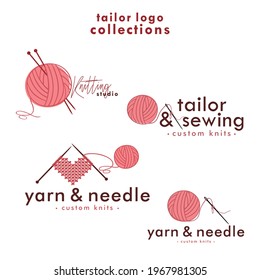 Knitting And Crochet Logo Set, Needle And Yarn Logo, Simple Knitting Collections Logo Vector Design Template