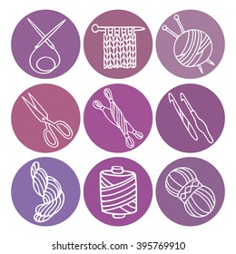 Knitting and crochet, a set of round icons.