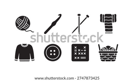 Knitting Crochet and Wool Craft Icons Collection
