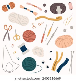 Knitting and crocheting materials illustration.