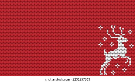 Knitting Deer Seamless Pattern border on Red Background, Knitting Ethnic Pattern Border Merry Christmas and happy winter days vector poste