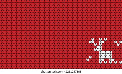 Knitting Deer Seamless Pattern border on Red Background, Knitting Ethnic Pattern Border Merry Christmas and happy winter days vector poste