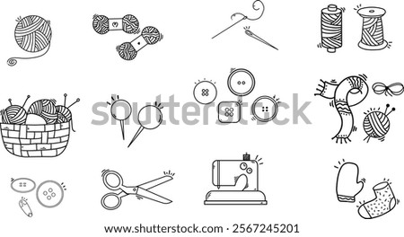 Knitting Doddle Set,Cute Drawing for knit background Design Set,Hand Drawn Design Set,Knitting Design Element.