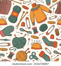 knitting doodles seamless pattern for wallpaper, wrapping paper, scrapbooking, packaging, stationery, textile prints, etc. EPS 10