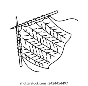 Knitting element linear. Knitting and needlework, handmade. Threads with needles. Graphic element for website. Poster or banner. Outline flat vector illustration isolated on white background