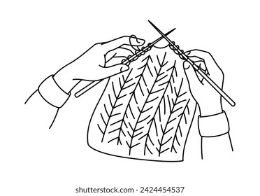 Knitting element linear. Knitting and needlework, handmade. Tailor and seamstress. Minimalistic creativity and art. Outline flat vector illustration isolated on white background